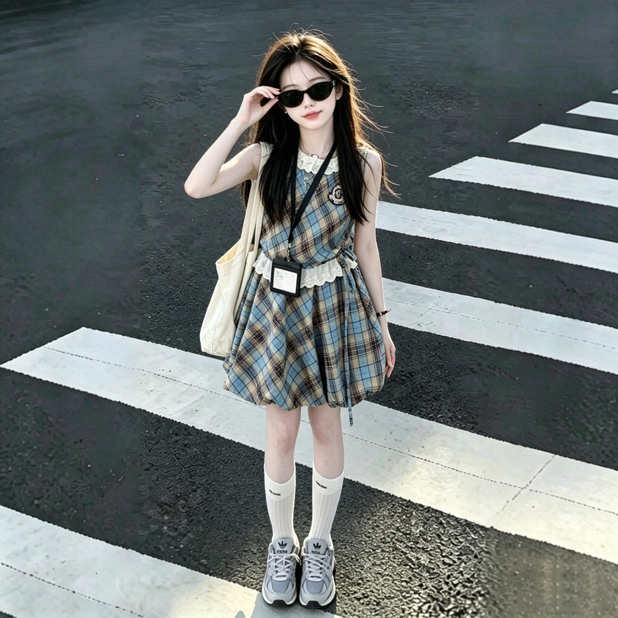 女童夏季巨好连衣裙2026新款儿童洋气复古格子无袖花苞裙背心裙子