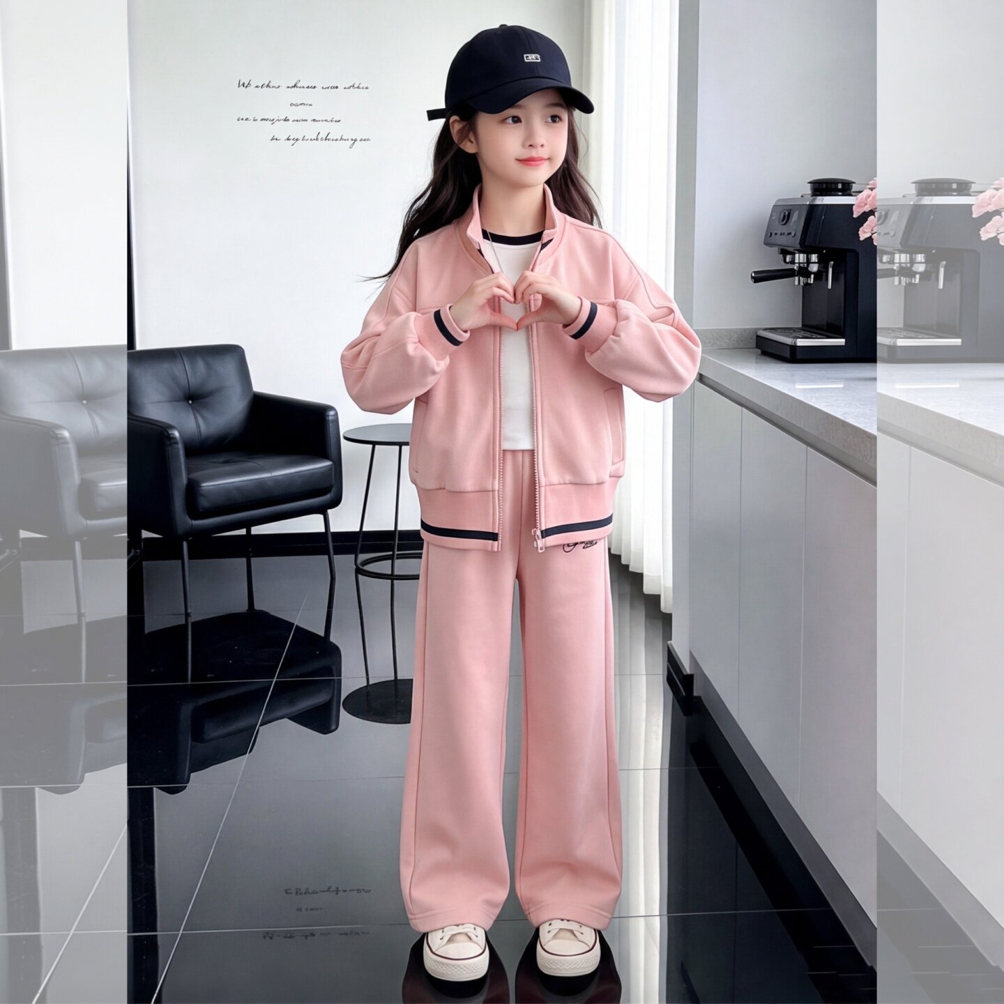 2026新款秋装女童粉色运动风卫衣服套装春秋款休闲女孩秋天两件套