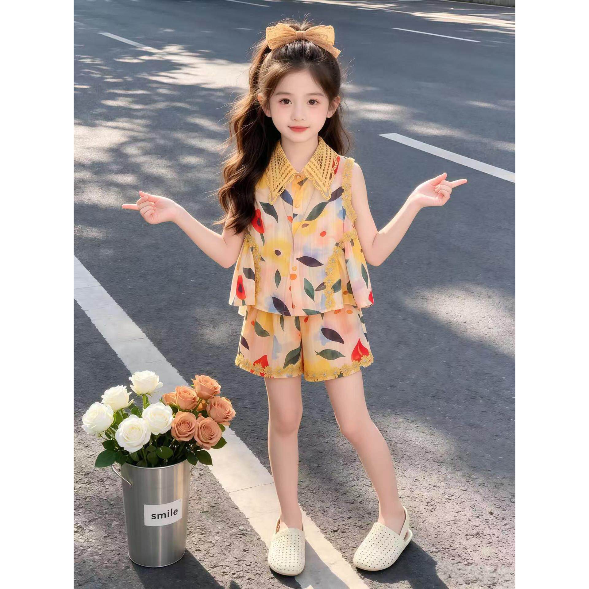 女童夏套装2026新款儿童背心短裤两件套夏季女孩度假洋气时髦衣服