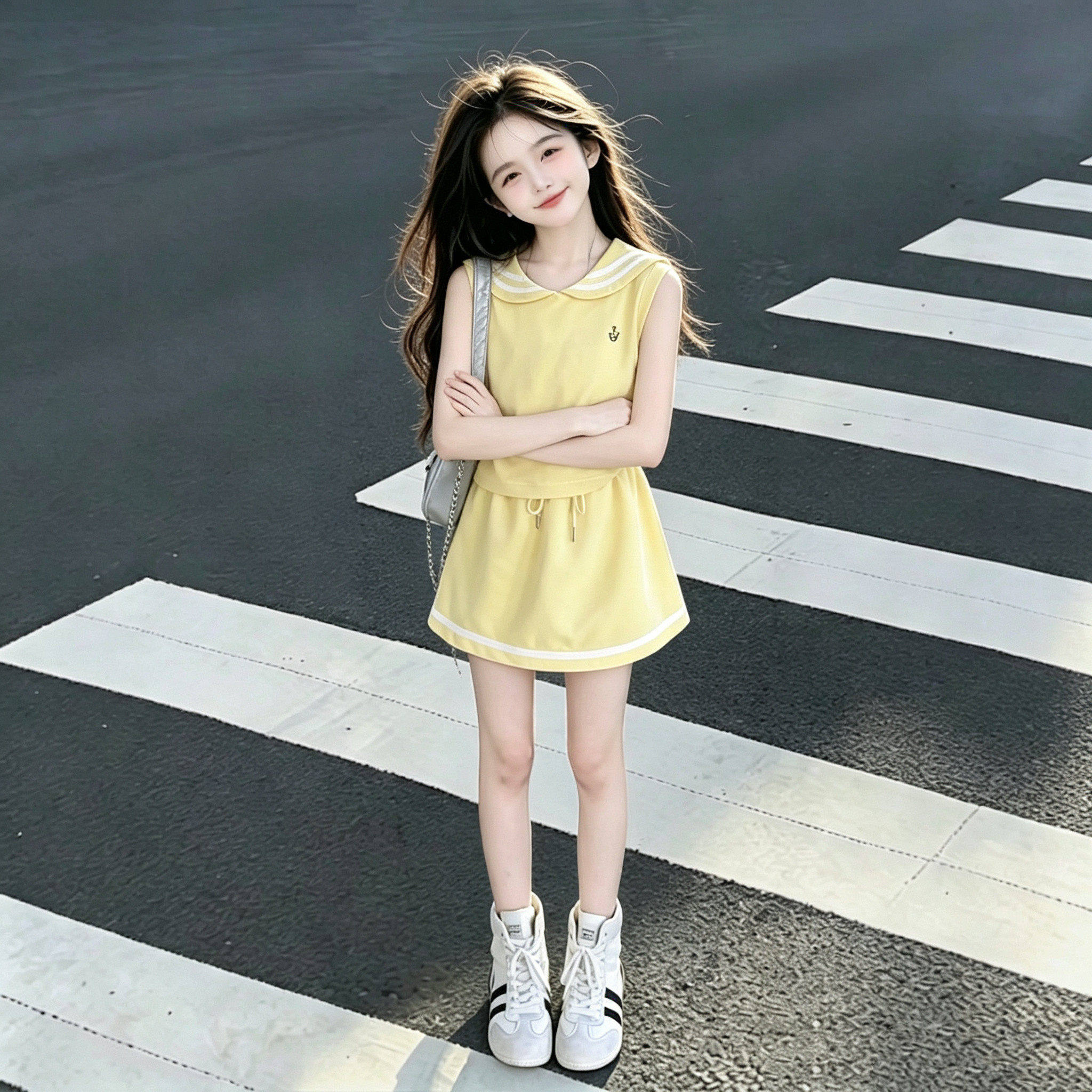 女童夏季套装学院风2026新款女孩运动裙裤两件套韩版洋气儿童夏装