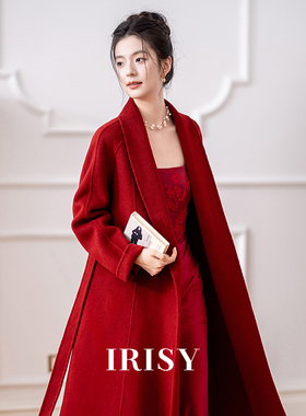 IRISY 「颂歌」红色高级感羊毛女大衣新娘结婚出门服秋冬长款外套