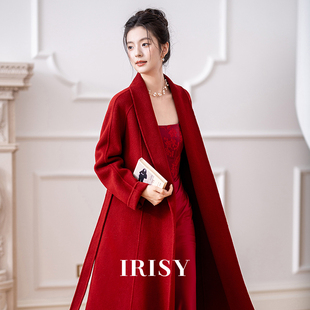 IRISY 外套 「颂歌」红色高级感羊毛女大衣新娘结婚出门服秋冬长款