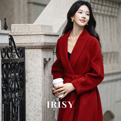 高级感红色毛呢大衣秋冬长款外套