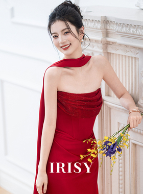 IRISY 「莱茵玫瑰」新娘结婚敬酒服红色抹胸订婚礼服女晨袍连衣裙