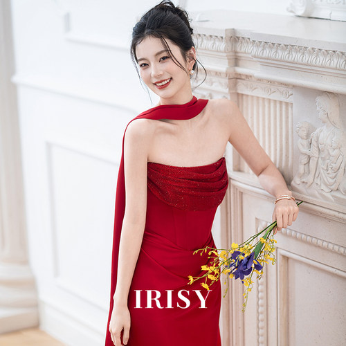 新娘结婚敬酒服红色抹胸订婚礼服