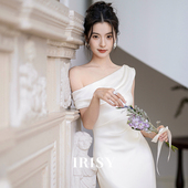 「棠梨」白色缎面订婚礼服女高级感晨袍绝美气质领证小白裙 IRISY