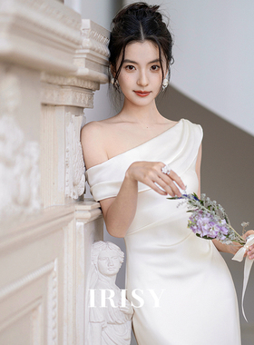 IRISY 「棠梨」白色缎面订婚成人礼服女新娘晨袍绝美气质小白裙