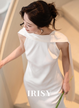 IRISY「玉见」白色缎面订婚礼服裙女新娘晨袍法式高级婚纱连衣裙