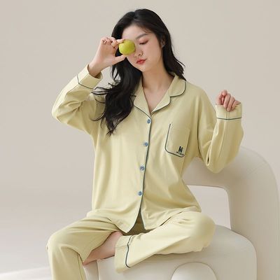 纯棉女士睡衣套装胸垫可外穿