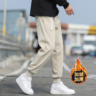 八分裤男冬季保暖加绒潮牌男士束脚卫裤宽松百搭休闲裤子小个子男