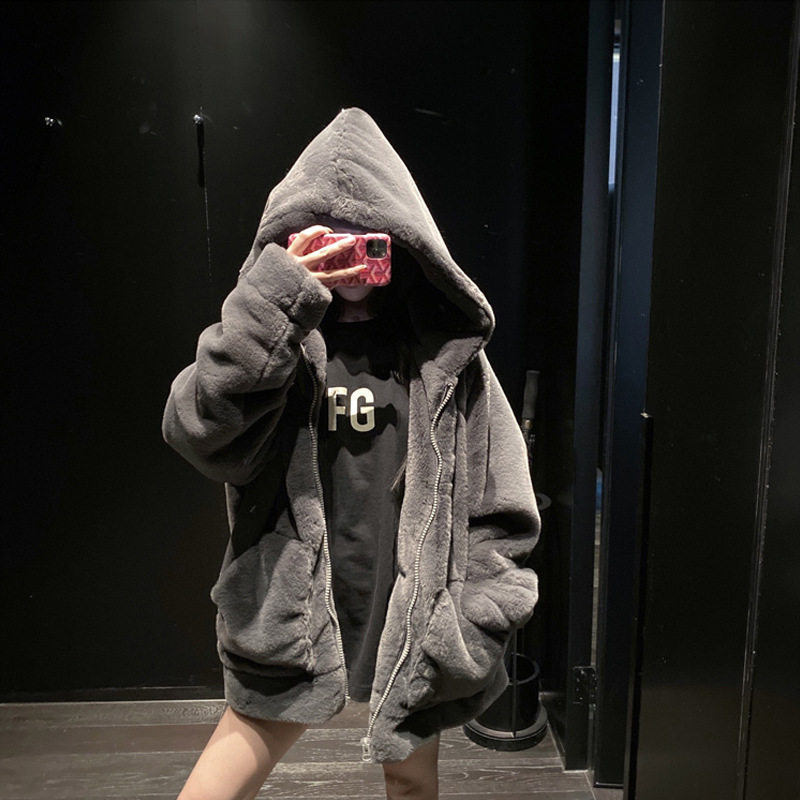 2024新款秋冬季宽松连帽仿濑兔毛加绒加厚毛毛羊羔毛绒皮草外套女,女装/女士精品,皮草,淘宝优惠券,粉丝福利购,淘宝优惠卷