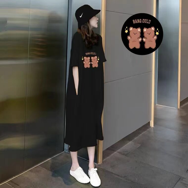 孕妇连衣裙夏装大码宽松短袖时尚气质蕾丝拼接减龄长款格子孕妇裙