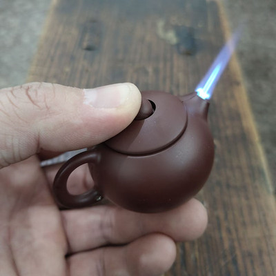 新奇特创意紫砂茶壶打火机小水壶造型金属直冲防风充气点烟器烟具