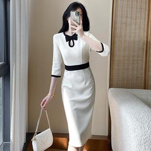 优雅端庄黑白拼色连衣裙女法式 小香风轻奢气质显瘦包臀高级感裙子