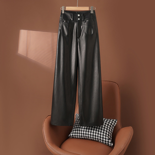 高腰显瘦休闲绵羊皮百搭阔腿裤 2026春装 女士长裤 海宁真皮皮裤 新款