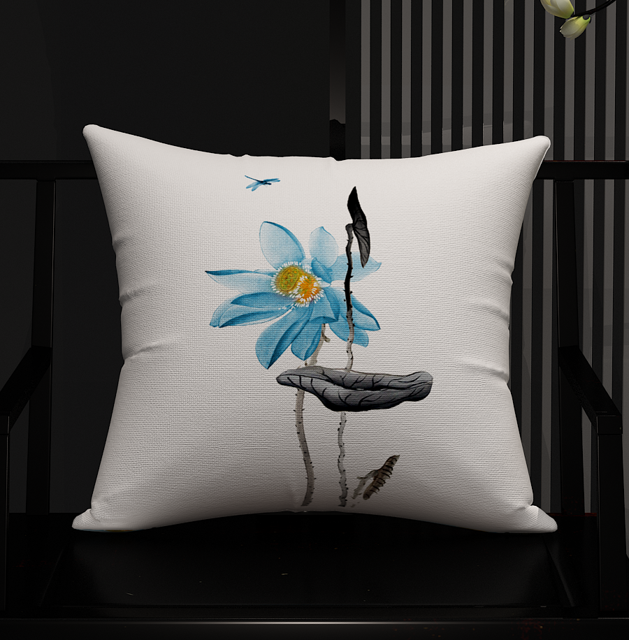 抱枕蓝色荷花禅意新中式中国风红木客厅沙发红木椅子靠枕靠垫坐垫,居家布艺,靠垫/抱枕,淘宝优惠券,粉丝福利购,淘宝优惠卷