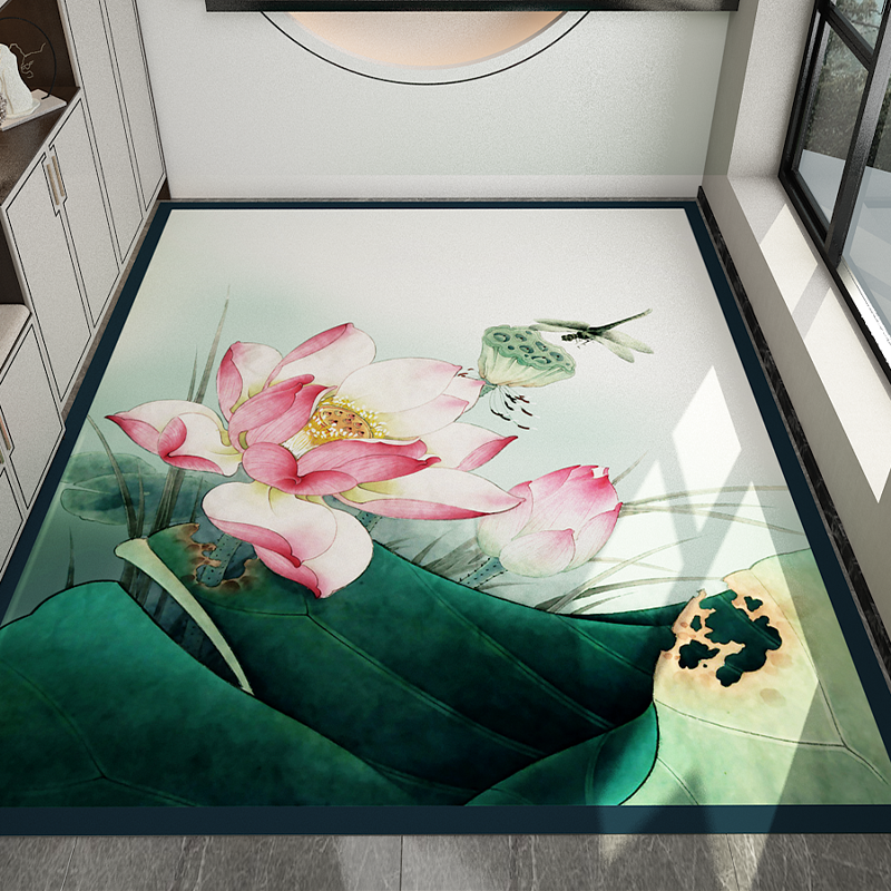 地毯新中式荷花皮革进门玄关门垫卫生间厨房禅意尺寸可定制地垫,居家布艺,入户地垫,淘宝优惠券,粉丝福利购,淘宝优惠卷