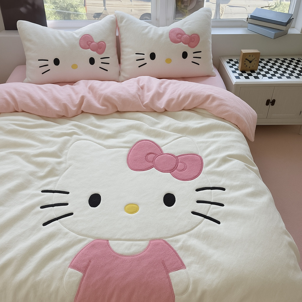 日本卡通Kitty猫咪毛巾绣转床品套件/四件套/多