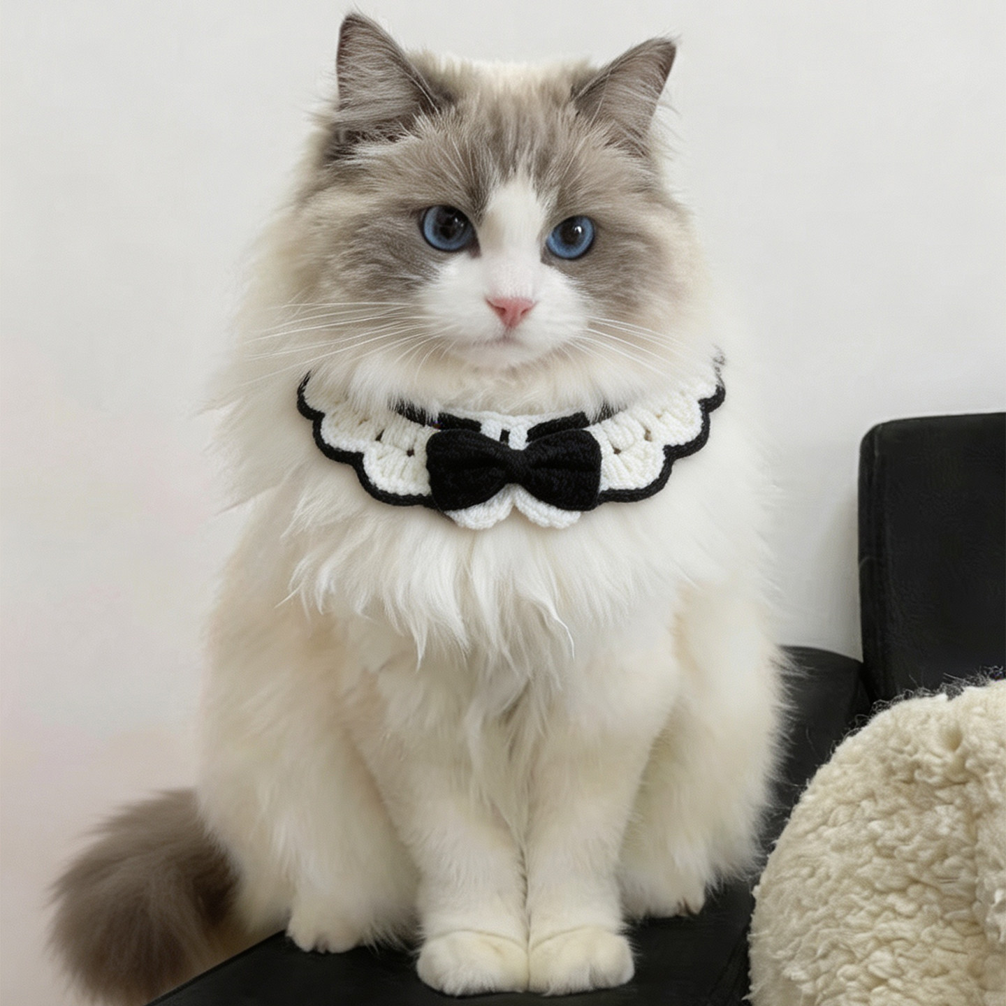 可爱布偶小猫猫围脖口水巾猫咪编织围兜饭兜手工毛线钩织宠物项圈