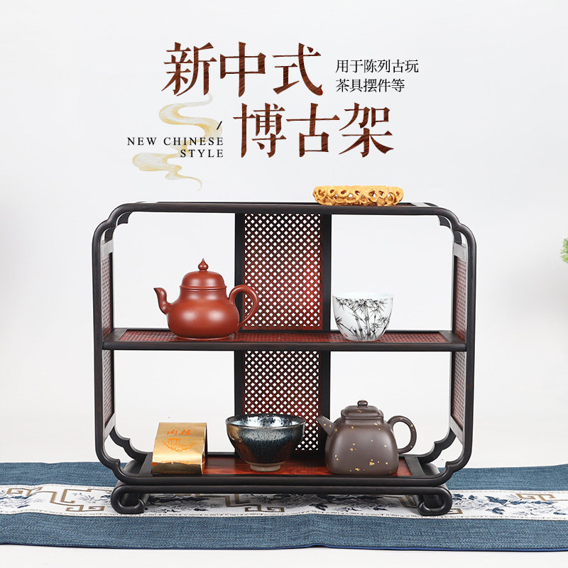 红木小博古架实木中式桌面置物架紫光檀小多宝阁茶壶茶具展示架子