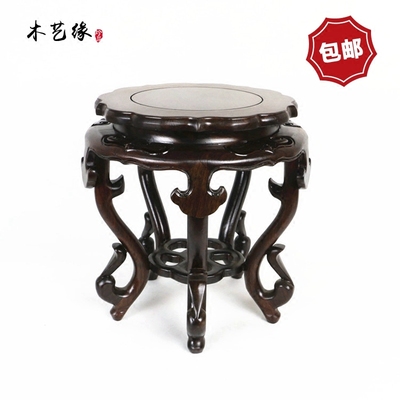 红木圆形花架黑梓木青花瓷鱼缸花几花瓶盆景实木底座工艺品摆件架