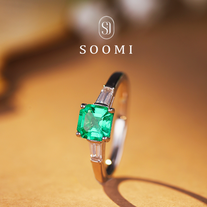 人工培育哥伦比亚祖母绿戒指