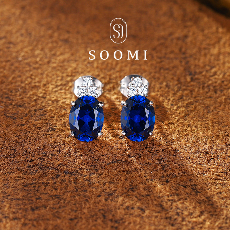 【新品 高光时刻】蓝宝石耳钉3.6ct培育皇家蓝彩宝简约大气耳饰女