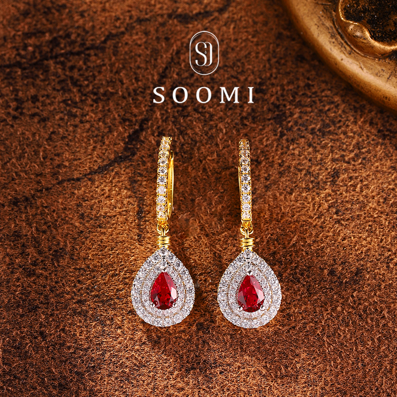 925银培育鸽血红宝石耳环设计