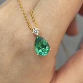 1.9克拉木佐培育祖母绿宝石项链925银培育钻吊坠女 SOOMI人鱼泪