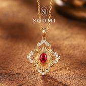 925银培育鸽血红宝石项链复古百搭简约设计吊坠女 SOOMI红杉