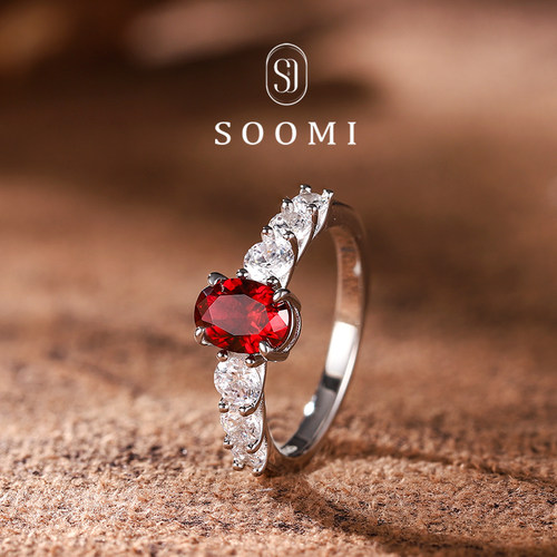 戒指SOOMI18K金鸽血红宝石个性