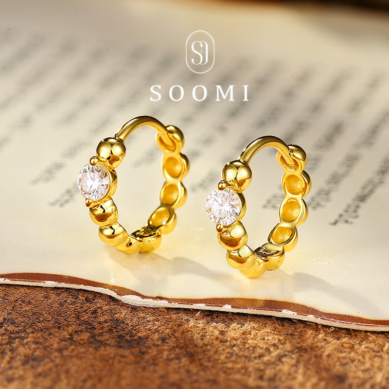 【新品85折！金钱花】培育钻石耳扣 D色圆切925银镀18k金耳饰简约