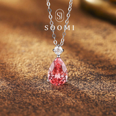 帕帕拉恰项链2.8ct培育蓝宝石吊坠925纯银 人鱼泪 SOOMI