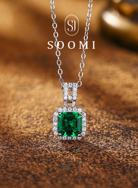 【新品 青阳瑾】祖母绿项链1克拉培育赞比亚沃顿色彩宝925银吊坠