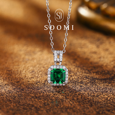 【新品 青阳瑾】祖母绿项链1克拉培育赞比亚沃顿色彩宝925银吊坠