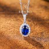 吊坠皇家蓝彩宝礼物女 蓝宝石项链满钻围镶戴妃款 SOOMI 彼岸花