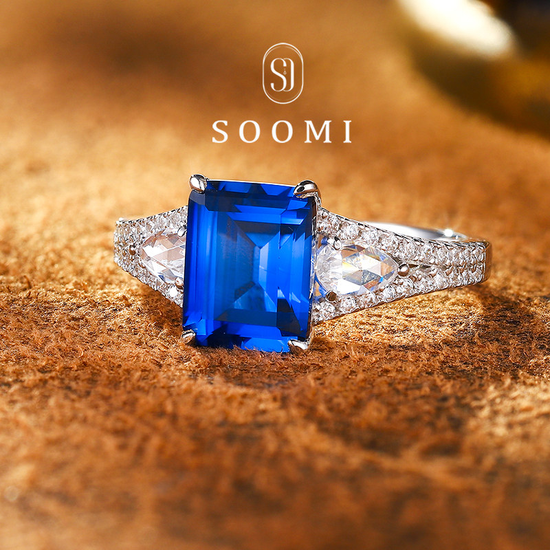 【新品 扶摇】皇家蓝宝石戒指2.8ct培育彩宝祖母绿切方形简约女戒,饰品/流行首饰/时尚饰品新,戒指/指环,淘宝优惠券,粉丝福利购,淘宝优惠卷