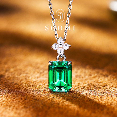 【新品85折 静泊】哥伦比亚祖母绿项链2ct培育木佐色小八角吊坠女