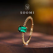 卡镶人工培育祖母绿925银饰祖母绿宝石闭口戒指女个性 时尚 18k简约