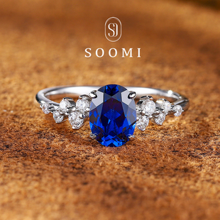 【SOOMI 璇玑】蓝宝石戒指1.8ct培育皇家蓝彩宝通勤925纯银女戒