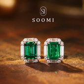 925纯银人工实验室培育2克拉祖母绿耳钉通勤时尚 盛夏五月 耳饰