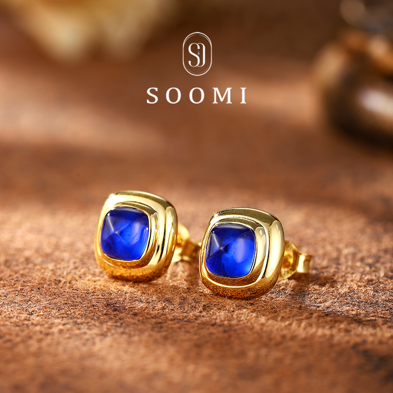 925银复古培育蓝宝石耳钉