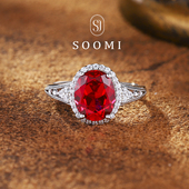 SOOMI树莓派 鸽血红宝石戒指3.6ct培育彩宝戴妃女戒简约大主石