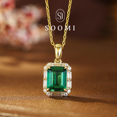 正品 925银人工培育祖母绿项链高级感气质吊坠新款 女 盛夏五月