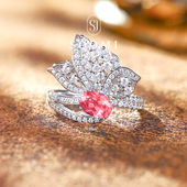 女戒 帕帕拉恰戒指1.2ct培育蓝宝石银镀k金设计款 SOOMI 惊鸿舞