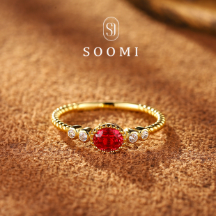 925银0.7ct实验室人工鸽血红宝石戒指简约大方戒环女 SOOMI蝶恋
