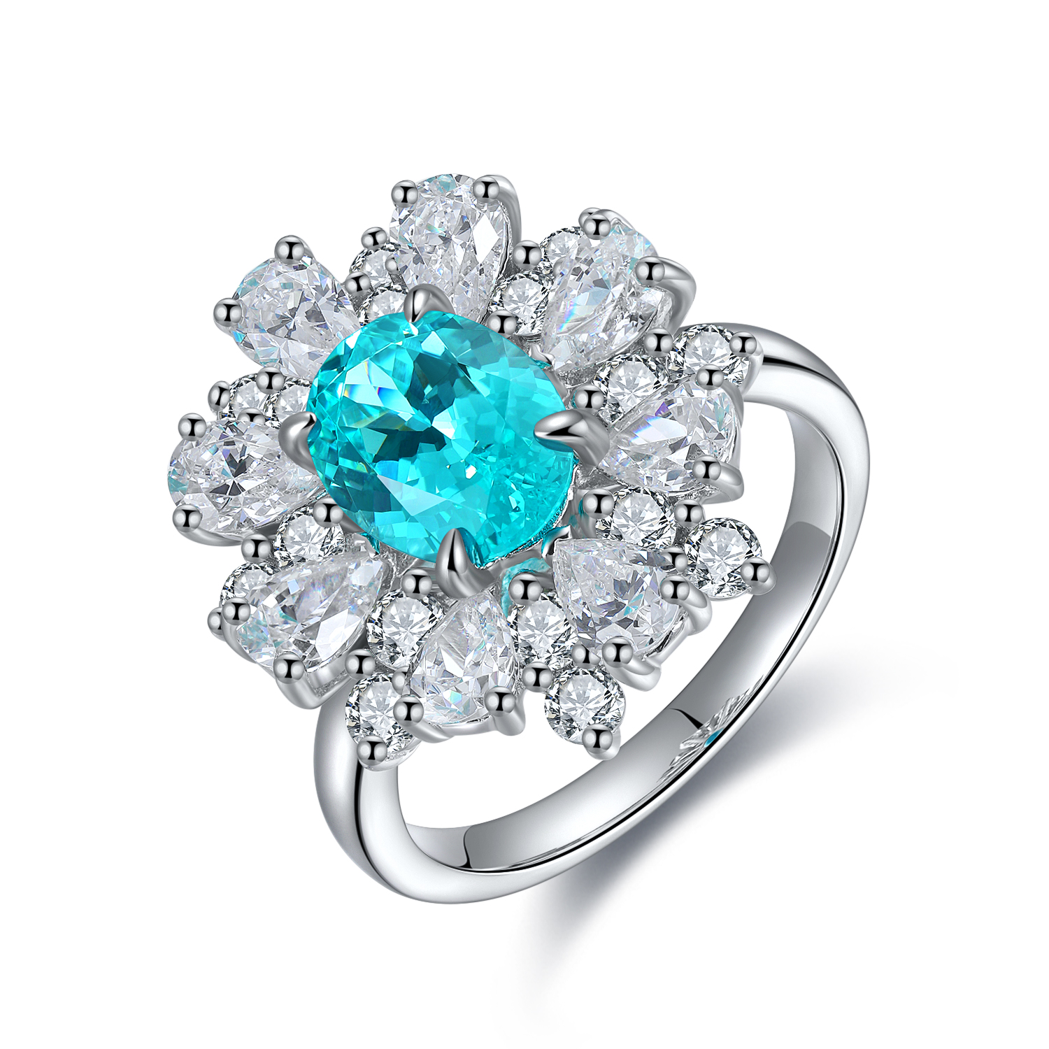 [定制][霓虹蓝]925银椭圆实验室培育帕拉伊巴碧玺戒指个性豪华女