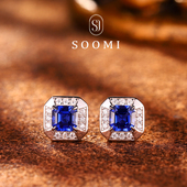 遇见 SOOMI 蓝宝石耳钉1.5ct方形培育皇家宝石耳饰925银镶耳环