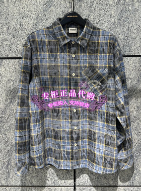 杰克琼斯秋男装新款衬衫宽松翻领撞色格纹刺绣休闲上衣 226405004