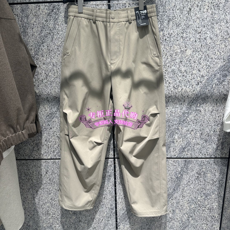 杰克琼斯休闲裤秋季装新款松紧腰弯刀工装贴布超长裤子226314089